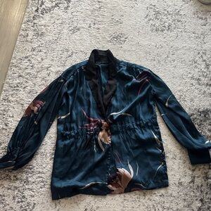Zara Dark Teal and Black Floral Blouse